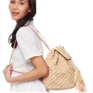 mar y sol Backpack Hand crafted in woven raffia with Leather Accents vacation